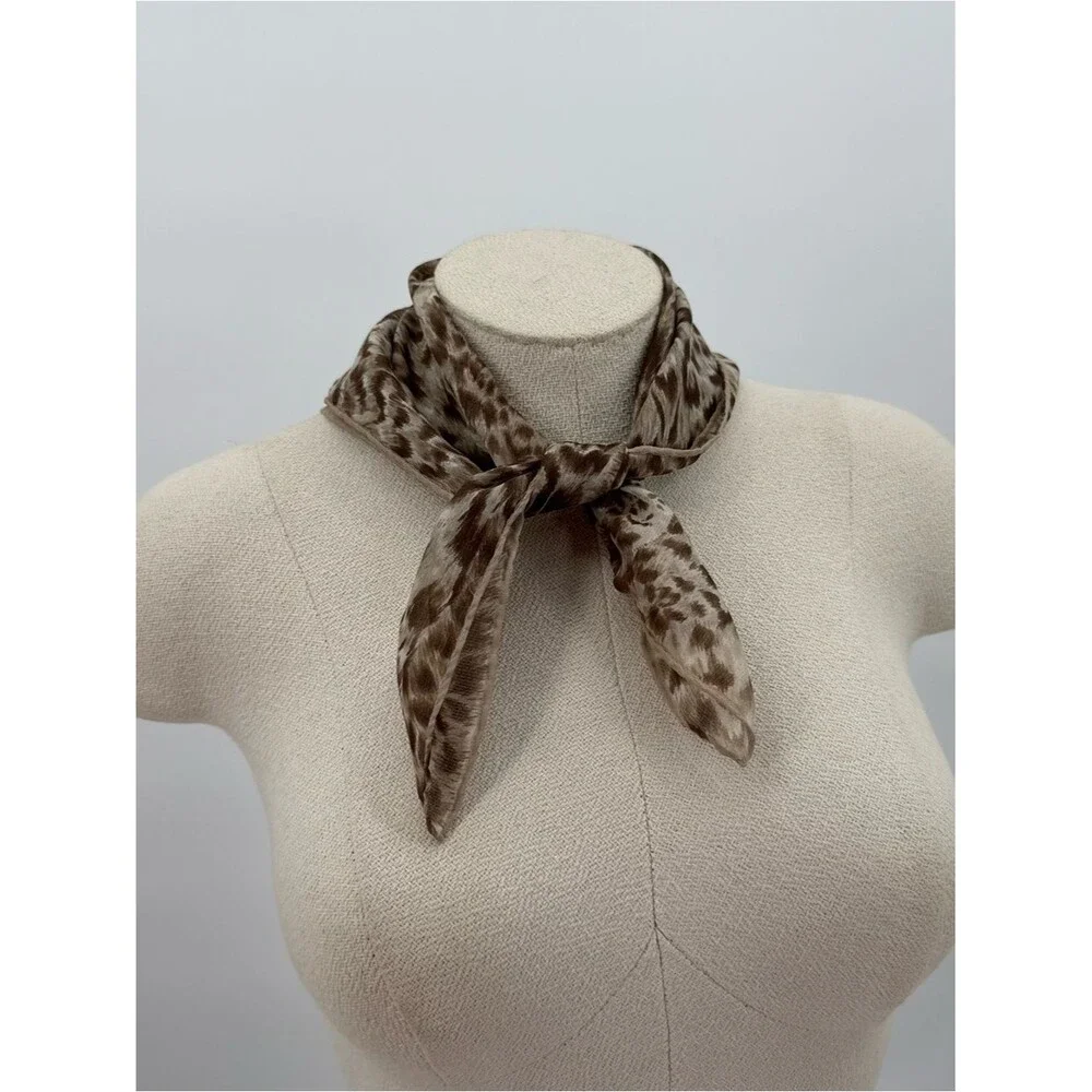 Unbranded Leopard Print Square Scarf Accessory Vintage Small Animal Neutral Silk